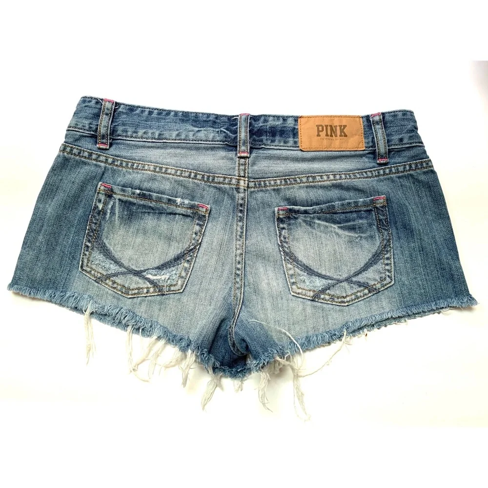 PINK • 2 • Bling Front Jean Shorts Frayed Raw Hem/Edge - Picture 3 of 5